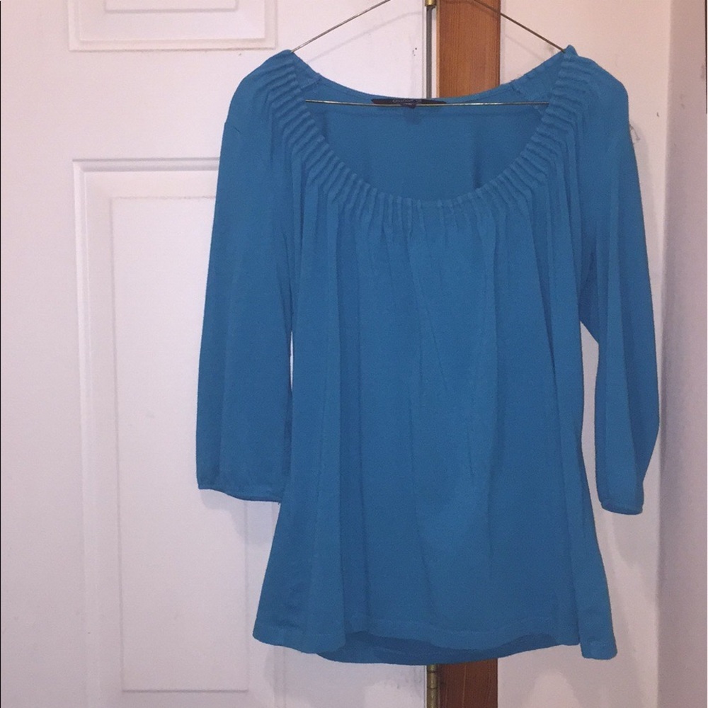 Turquoise scoop neck tee blouse